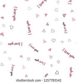 Light Pink, Red vector seamless pattern with colorful hearts. Blurred decorative design in doodle style with hearts. Pattern for carnival, festival romantic leaflets.