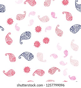 Light Pink, Red vector seamless doodle texture with leaves and flowers. Creative illustration in blurred style with leaves, flowers. Template for business cards, websites.