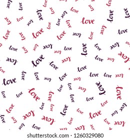 Light Pink, Red vector seamless backdrop with phrase LOVE YOU. Decorative design in doodle style with text LOVE YOU. Design for textile, fabric, wallpapers.