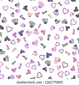 Light Pink, Red vector seamless background with words of love, hearts. Colorful illustration with quote LOVE YOU, hearts. Texture for window blinds, curtains.