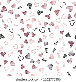 Light Pink, Red vector seamless template with text LOVE YOU, hearts. Illustration with words of love, hearts in abstract style. Pattern for trendy fabric, wallpapers.