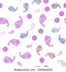 Light Pink, Red vector seamless abstract background with leaves and flowers. Sketchy doodles on white background. Template for business cards, websites.
