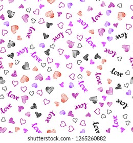 Light Pink, Red vector seamless backdrop with phrase LOVE YOU, hearts. Colorful gradient phrase LOVE YOU, hearts in abstract style. Pattern for trendy fabric, wallpapers.