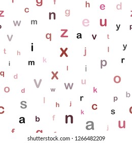 Light Pink, Red vector seamless background with signs of alphabet. Colored alphabet signs with gradient on white background. Texture for window blinds, curtains.