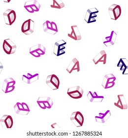 Light Pink, Red vector seamless template with 3D isolated letters. Abstract illustration with 3D ABC symbols. Design for wallpaper, fabric makers.