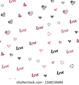 Light Pink, Red vector seamless template with text LOVE YOU, hearts. Illustration with phrase LOVE YOU, hearts for valentine's day. Texture for window blinds, curtains.