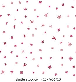 Light Pink, Red vector seamless cover with beautiful snowflakes. Glitter abstract illustration with crystals of ice. Pattern for trendy fabric, wallpapers.