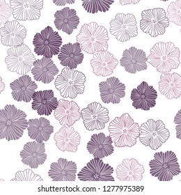 Light Pink, Red vector seamless doodle background with flowers. Sketchy doodle flowers on white background. Pattern for design of fabric, wallpapers.