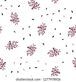 Light Pink, Red vector seamless elegant wallpaper with leaves, branches. Glitter abstract illustration with leaves and branches. Texture for window blinds, curtains.