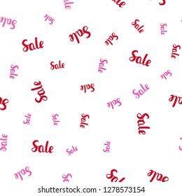 Light Pink, Red vector seamless pattern with sale signs. Colored words of sales with gradient on white background. Pattern for ads, posters, banners of sales.