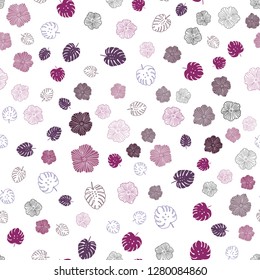 Light Pink, Red vector seamless abstract pattern with leaves, flowers. Modern abstract illustration with leaves and flowers. Texture for window blinds, curtains.