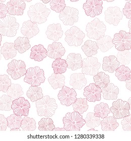 Light Pink, Red vector seamless natural pattern with flowers. Sketchy doodle flowers on white background. Pattern for design of fabric, wallpapers.