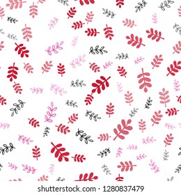 Light Pink, Red vector seamless elegant background with leaves, branches. Illustration with doodles on abstract template. Pattern for design of fabric, wallpapers.