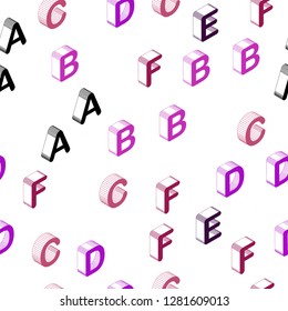 Light Pink, Red vector seamless background with 3D signs of alphabet. Colorful 3D alphabet signs with gradient on white background. Template for business cards, websites.