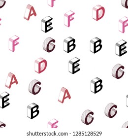 Light Pink, Red vector seamless background with 3D signs of alphabet. Abstract illustration with 3D ABC symbols. Pattern for design of fabric, wallpapers.