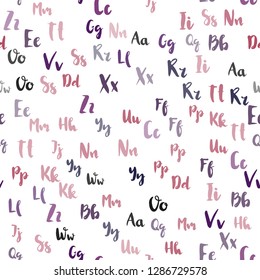 Light Pink, Red vector seamless backdrop with english symbols. Abstract illustration with colored latin alphabet. Pattern for design of fabric, wallpapers.