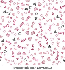 Light Pink, Red vector seamless template with text LOVE YOU, hearts. Colorful gradient phrase LOVE YOU, hearts in abstract style. Texture for window blinds, curtains.
