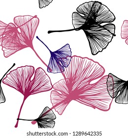 Light Pink, Red vector seamless elegant background with leaves. New colorful illustration in doodle style with leaves. Texture for window blinds, curtains.
