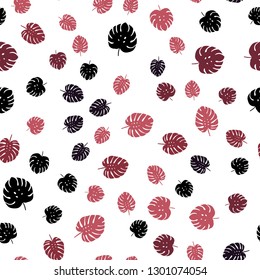 Light Pink, Red vector seamless abstract background with leaves. Shining colored illustration with leaves in doodle style. Design for textile, fabric, wallpapers.