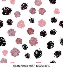 Light Pink, Red vector seamless abstract backdrop with flowers, leaves. Colorful illustration in doodle style with leaves, flowers. Design for wallpaper, fabric makers.