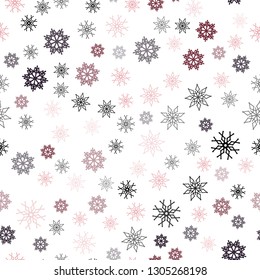 Light Pink, Red vector seamless pattern with christmas snowflakes. Modern geometrical abstract illustration with crystals of ice. Pattern for design of fabric, wallpapers.