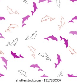Light Pink, Red vector seamless backdrop with ocean dolphins. Natural illustration with sea dolphins. Pattern for websites of animals.