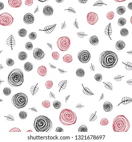 Light Pink, Red vector seamless doodle layout with leaves and flowers. Shining colored illustration with leaves and flowers. Pattern for trendy fabric, wallpapers.