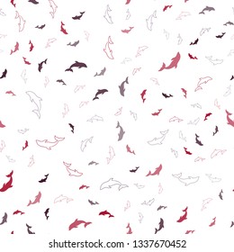 Light Pink, Red vector seamless backdrop with ocean dolphins. Decorative design in natural style with sea dolphins. Pattern for marine leaflets.