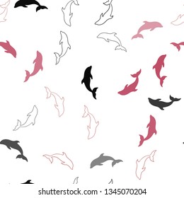 Light Pink, Red vector seamless backdrop with ocean dolphins. Shining illustration of colorful gradient sea dolphins. Template for natural magazines.
