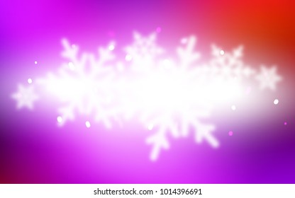 Light Pink, Red vector template with ice snowflakes. Snow on blurred abstract background with gradient. The pattern can be used for new year ad, booklets.