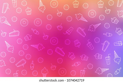 Light Pink, Red vector template with sweet snacks. Illustration with set of sweet food in doodle style. Pattern for menu of cafes and restaurants.