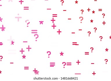 Light Pink, Red vector template with math simbols. Modern geometrical illustration with numerals. Template for landing page of typography.
