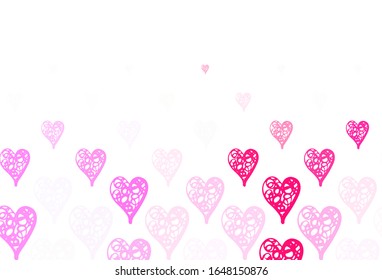 Light Pink, Red vector template with doodle hearts. Decorative design with hearts in simple style . Design for celebrating of Valentine Day.