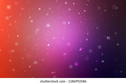 Light Pink, Red vector texture with colored snowflakes. Shining colored illustration with snow in christmas style. The pattern can be used for new year ad, booklets.