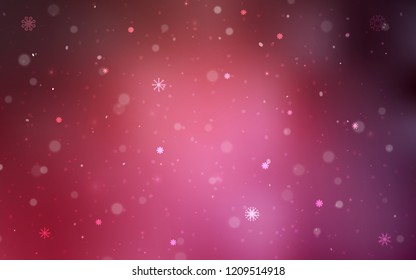 Light Pink, Red vector texture with colored snowflakes. Decorative shining illustration with snow on abstract template. The pattern can be used for new year leaflets.