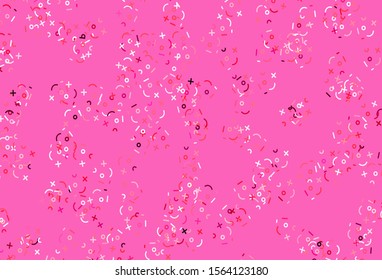 Light Pink, Red vector texture with mathematic symbols. Blurred design in simple style with collection of numerals. Pattern for posters, banners of math books.