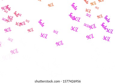 Light Pink, Red vector texture with selling prices 30, 50, 90 %. Gradient illustration with discount signs on white backdrop. Backdrop for ads, leaflets of Black Friday.