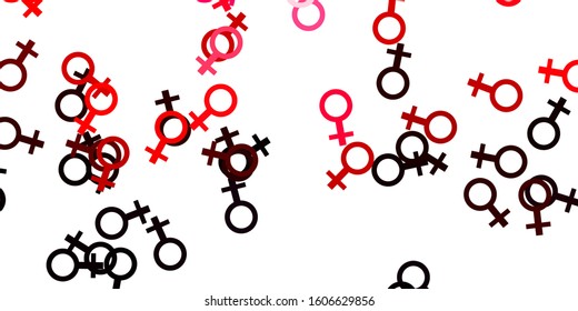 Light Pink, Red vector texture with women's rights symbols. Illustration with signs of women's strength and power. Best design to show the power of women.