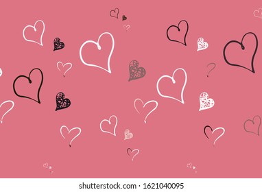 Light Pink, Red vector texture with lovely hearts. Beautiful abstract hearts on colorful gradient background. Template for Valentine's greeting postcards.
