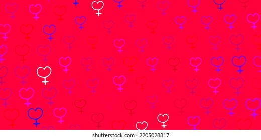 Light Pink, Red vector texture with women rights symbols. Colorful feminism symbols with a gradient in modern style. Best design to show the power of women.