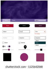 Light Pink, Red vector ui kit with clouds & stars. Simple Material Design Kit with colorful clouds in header. Beautiful layout for websites, landing pages.