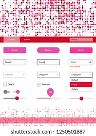 Light Pink, Red vector ui kit with dots. Simple Material Design Kit with colorful dots in header. This template you can use for websites.