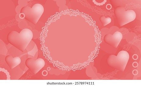 Light pink romantic background with heart motifs
