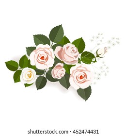 Light pink roses. Flower arrangement isolated on white. Floral element for design greeting card and invitation.