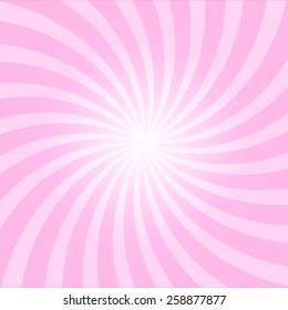 Light pink shiny starburst background. Sunburst abstract twister texture.Vector illustration.