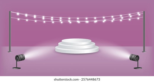 Light Pink studio background with spotlight and podium.Vector illustration.