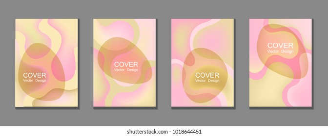 Light pink trendy fluid colors hipster cover page layout backgrounds vector set. Bubble fluid gradient shapes trendy minimal A4 design for scientific cover, educational chemistry poster. 