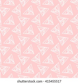 Light pink triangle geometric seamless pattern. Tender pastel baby color for girl apparel or linen fabric print.