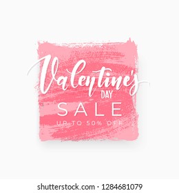 Light pink Valentine's Day sale coupon design with square frame and brush strokes. Vector illustration for banner of tag.