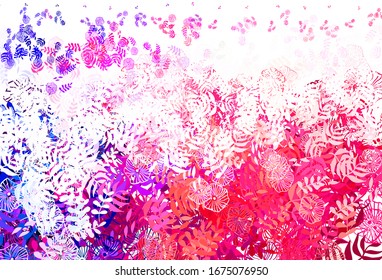 Light Pink vector abstract backdrop with leaves, flowers. Brand new colored illustration with leaves and flowers. Hand painted design for web, leaflets.